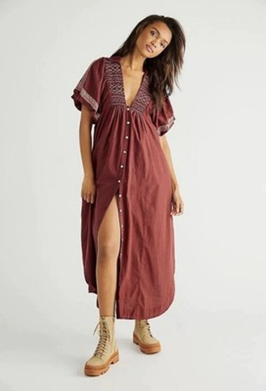 FREE PEOPLE Sz M SAMANTHA SHIRTDRESS EMBROIDERED DOUBLE DARE
